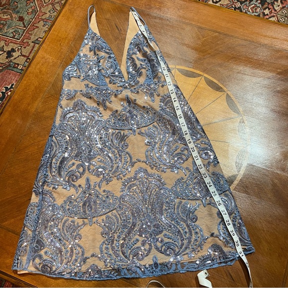 Free People Night Shimmers Pale Blue Beaded Mini Dress Size 6 - Picture 8 of 16